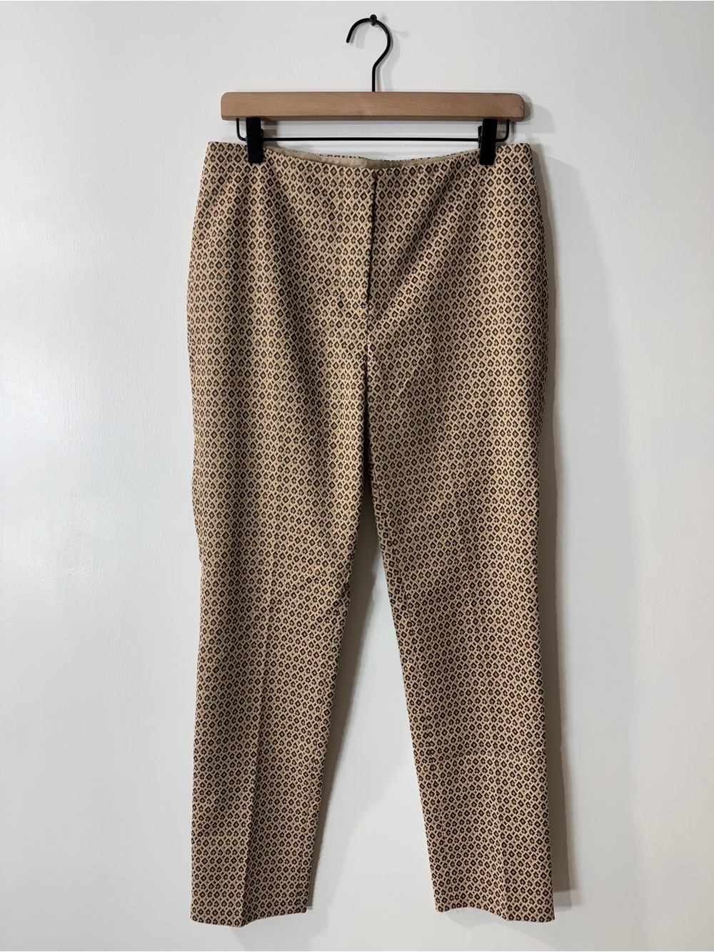 WP93 {J. McLaughlin} "Masie Pants" Brown Diamond Damask Straight Leg Dress Pants